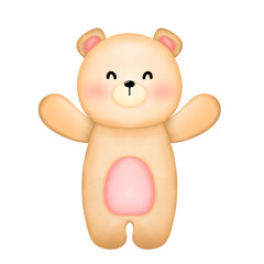 A cute smiling brown bear in a standing position. picture element watercolor