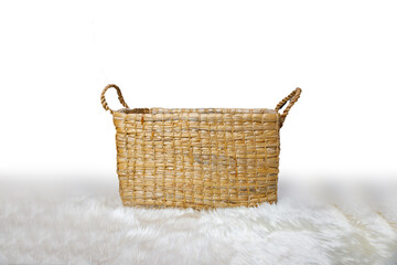 Wicker Brown Basket for Newborn Photography.Background for newborn. Light background - obrazy, fototapety, plakaty