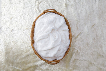 Wicker Brown Basket for Newborn Photography.Background for newborn. Light background