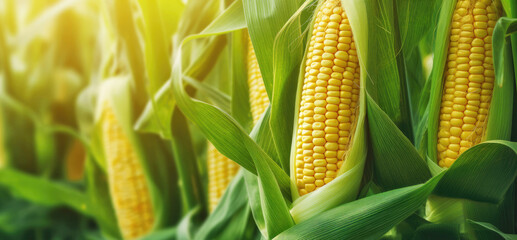 Ripe corn cobs in the field