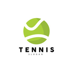 Tennis Logo Design, Tournament Sport, Ball And Racket Vector Simple Silhouette Illustration