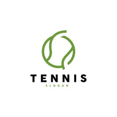 Tennis Logo Design, Tournament Sport, Ball And Racket Vector Simple Silhouette Illustration