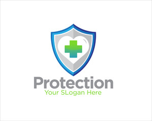 Obraz premium health protection shield and love logo designs for medical clinic service