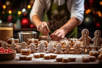 Obraz na płótnie Canvas process of baking and decorating gingerbread men