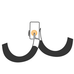 hand drawn doodle person Hand touch smartphone icon