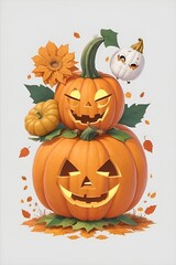 On a white background pumpkin halloween theme
