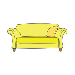 Yellow sofa, design element for interior of house, isolated on white background