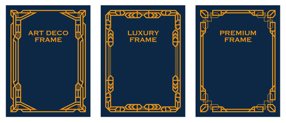Art Deco gold frame vintage frame line geometric luxury frames wedding banner label card geometric background vector illustration