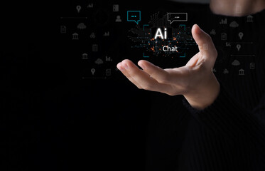 AI, Artificial Intelligence, technology smart robot AI, artificial intelligence by enter command prompt for generates something, Futuristic technology transformation, Chatbot, assistant, secretary