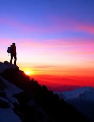 Hiking person on a mountain top