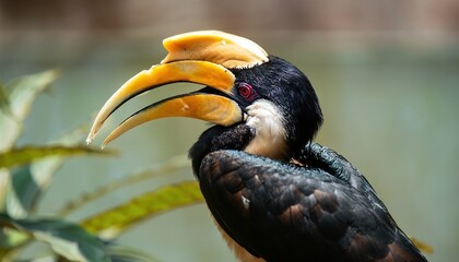 Close up of a horned hornbill