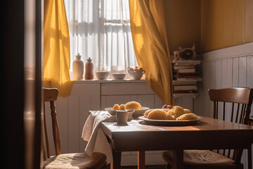 Delicious baked meal on a restaurant table with wine glass