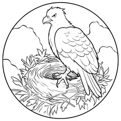 A Bird Sits in A Nest Coloring Page for Kids