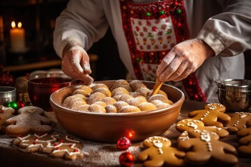 Obraz na płótnie Canvas process of baking and decorating gingerbread men