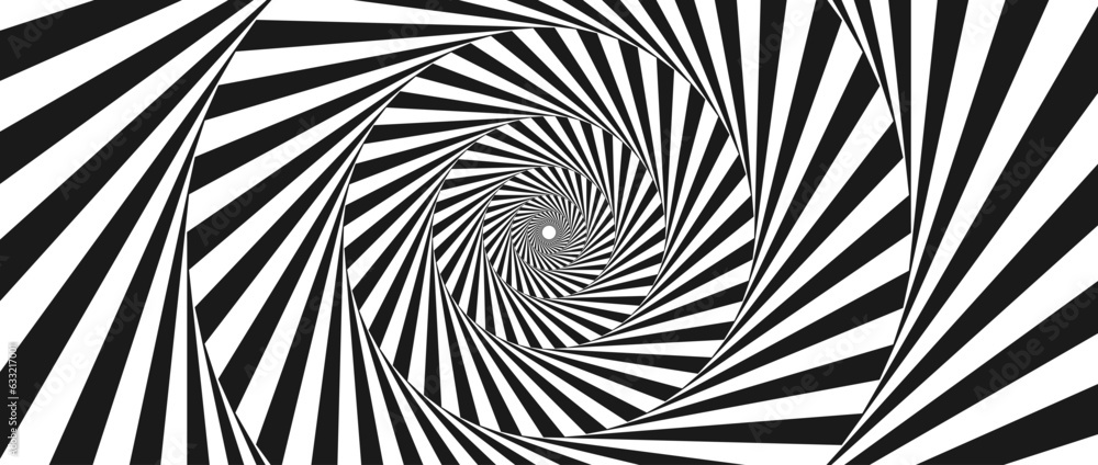 Poster radial optical illusion background. black and white abstract lines in circles. poster, banner, templ