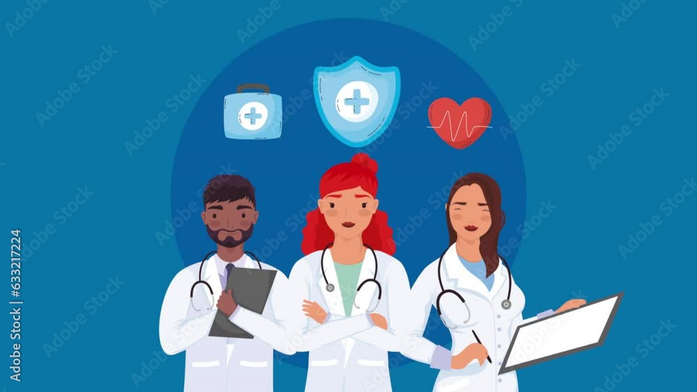 Poster group of doctors characters animation