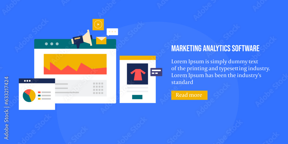 Poster online business ecommerce sales and marketing kpi metrics, financial report data analytics on web ap