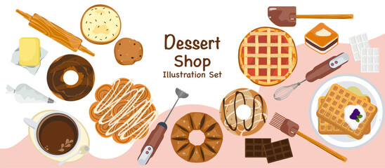 Baking illustration set. Elements. Baking, bakery, cooking, sweet products, dessert, pastries concept. Vector illustrations isolated on white background for posters, banners, cards, and advertisements