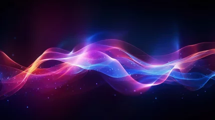 Foto op Canvas Fondo futurista abstracto con líneas de onda de alta velocidad en movimiento de neón con colores randon brillante y luces de bokeh. Concepto de transferencia de datos Fantástico fondo de pantalla, © Joel Valdez