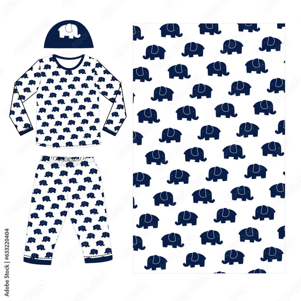 Sticker boys night wear elephant print vector.