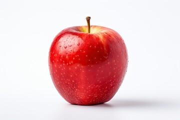 Close up view exploring freshness of vibrant red apple isolated on clean white background