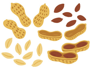 かわいいピーナッツの素材セット／手描きイラスト