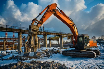 Fotobehang Plant dismantling with crawler excavator hydraulic shears © nordroden