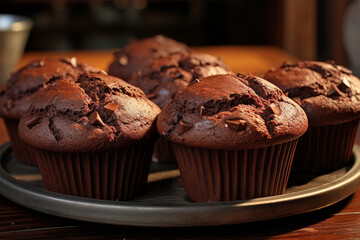 appetizing chocolate muffins - obrazy, fototapety, plakaty