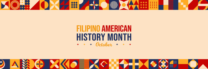 Filipino American History Month Abstract Background. October Culture Awareness Celebration Typography Poster. Horizontal website header banner vector illustration. Neo Geometric pattern concept design