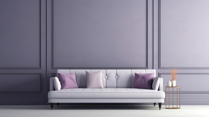 Minimalist clean sofa, with a background on the wall with randon rgb volumetric design, 8k, qhd, sofa interior design,