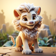 Cute lion cartoon on white background