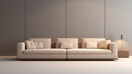 Minimalist clean sofa, with a background on the wall with randon rgb volumetric design, 8k, qhd, sofa interior design,