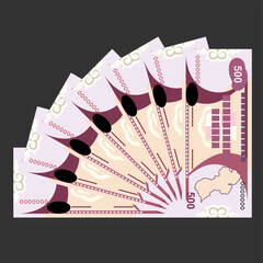 Guyana Dollar Vector Illustration. Guyanese money set bundle banknotes. Paper money 500 GYD. Flat style. Isolated on white background. Simple minimal design.