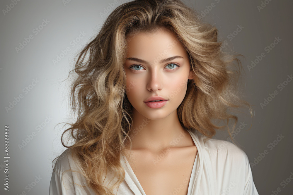 Wall mural photograph of A women portrait, Beautiful young caucasian woman with clean fresh skin