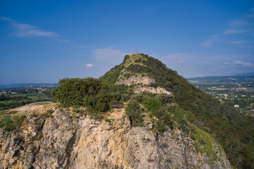 Aerial panorama on punta sasso. Panorama of rocca di manerba, punta sasso on lake garda italy....