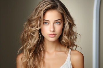 Naklejka premium photograph of A women portrait, Beautiful young caucasian woman with clean fresh skin