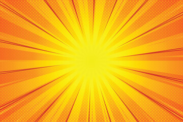Comic Cartoon Book Background Halftone Pattern & Trendy Style in Sunburst.