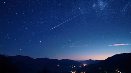 Fototapeta premium Shooting stars in the night sky, 8k, qhd,