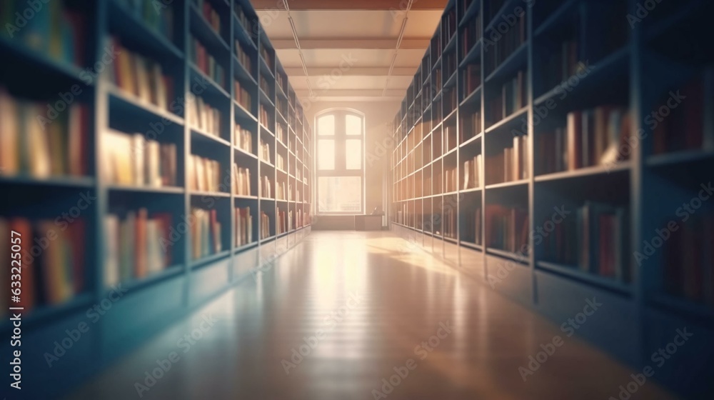 Aufkleber large library with many books and bookshelves for learning with knowledge. ai generated