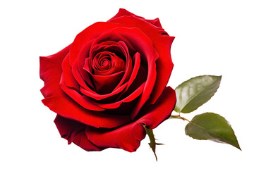 Red colored rose flower on transparent background. 