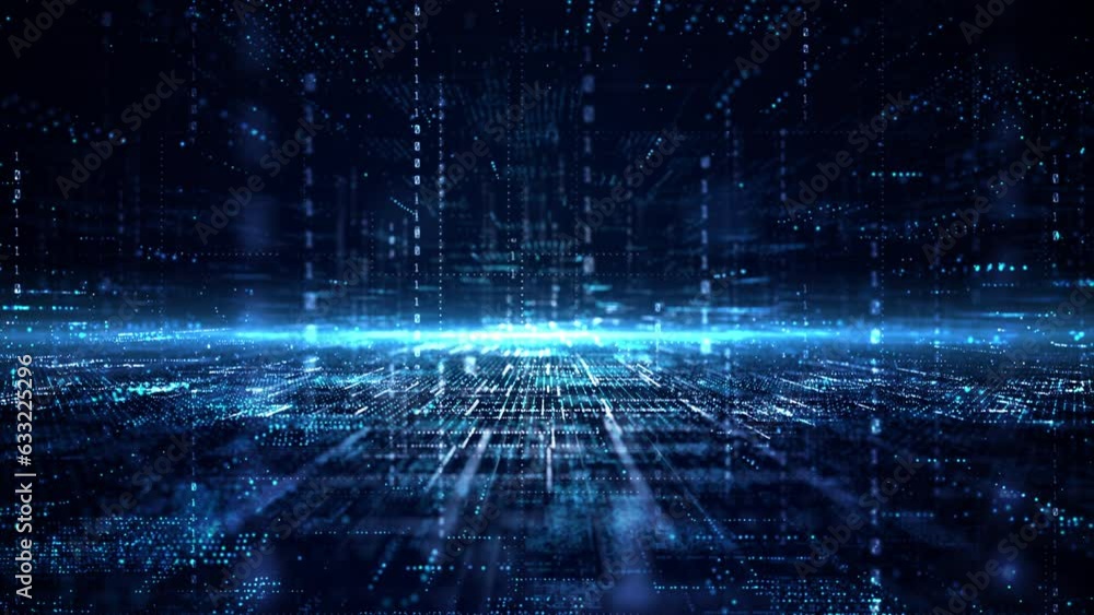 Poster futuristic technology of the digital data matrix, blockchain network connection, and data analysis, 