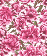 Wild pink beautiful peony flowers seamless pattern.