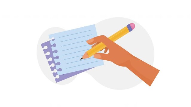 hand writing in notebook supply animation