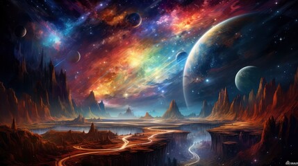 Fototapeta premium The best view of the galaxy, universes, solar systems, planets, parallel realities,