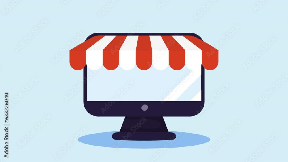 Poster desktop computer tech ecommerce animation