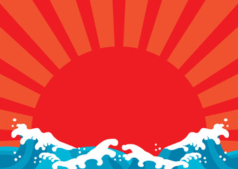 大漁旗　太陽と海　背景イラスト