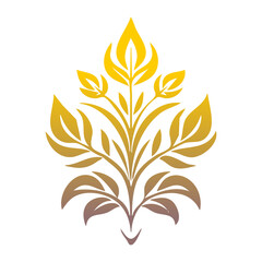 Yellow gold ornament like leaves with copy space on transparent background ready for object or retouch design.  Generative AI.
