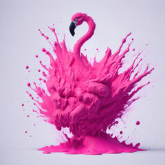 Flamingo in pink powder splashes, AI generated