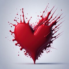 Red splash heart with liquid paintings, AI generated