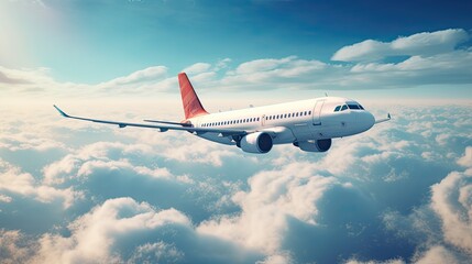 Obraz premium A photo of a passenger airplane flying in the sky with clouds in the daytime